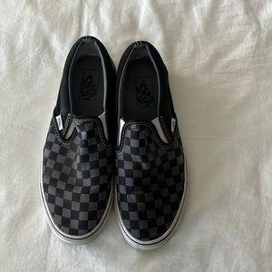 VANS Black Gray Checkered Classic Slip Ons